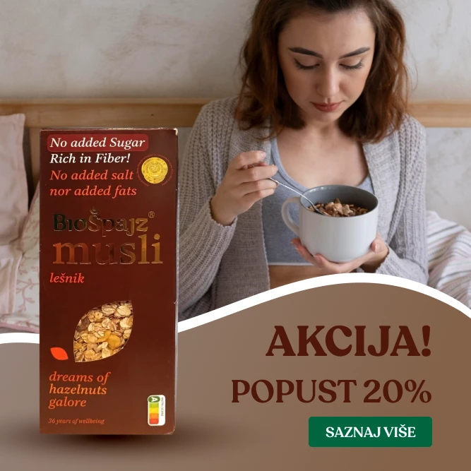 Razigrana mešavina pečenog lešnika, pahuljica i grožđa – energija za jutro.