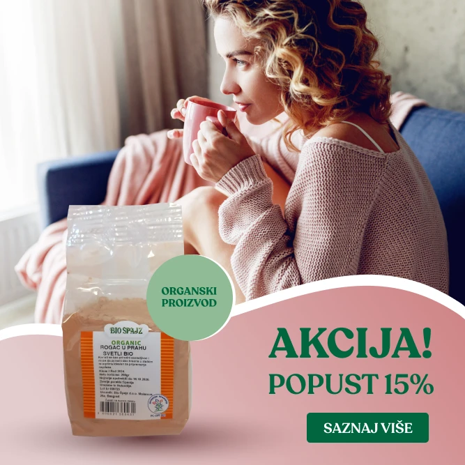 Svetli organski rogač u prahu: Prirodna slatkoća blagog ukusa.