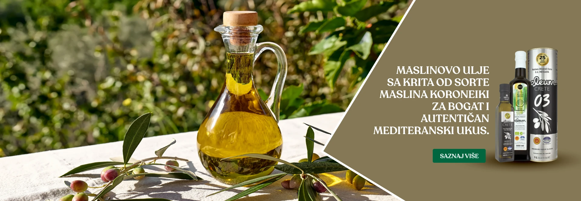 Maslinovo ulje sa Krita od sorte maslina Koroneiki za bogat i autentičan mediteranski ukus.