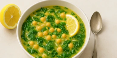 Supa od leblebija sa limunom i orzo testeninom (veganski avgolemono)