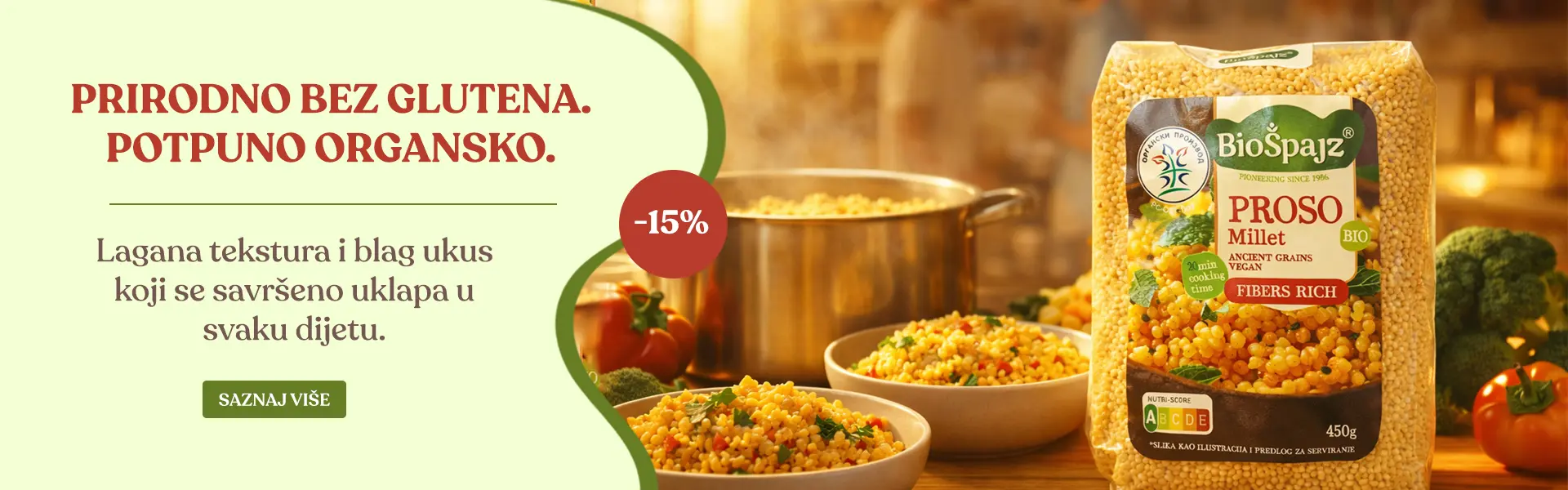 Prirodno bez glutena. Potpuno organsko. Lagana tekstura i blag ukus koji se savršeno uklapa u svaku dijetu.
