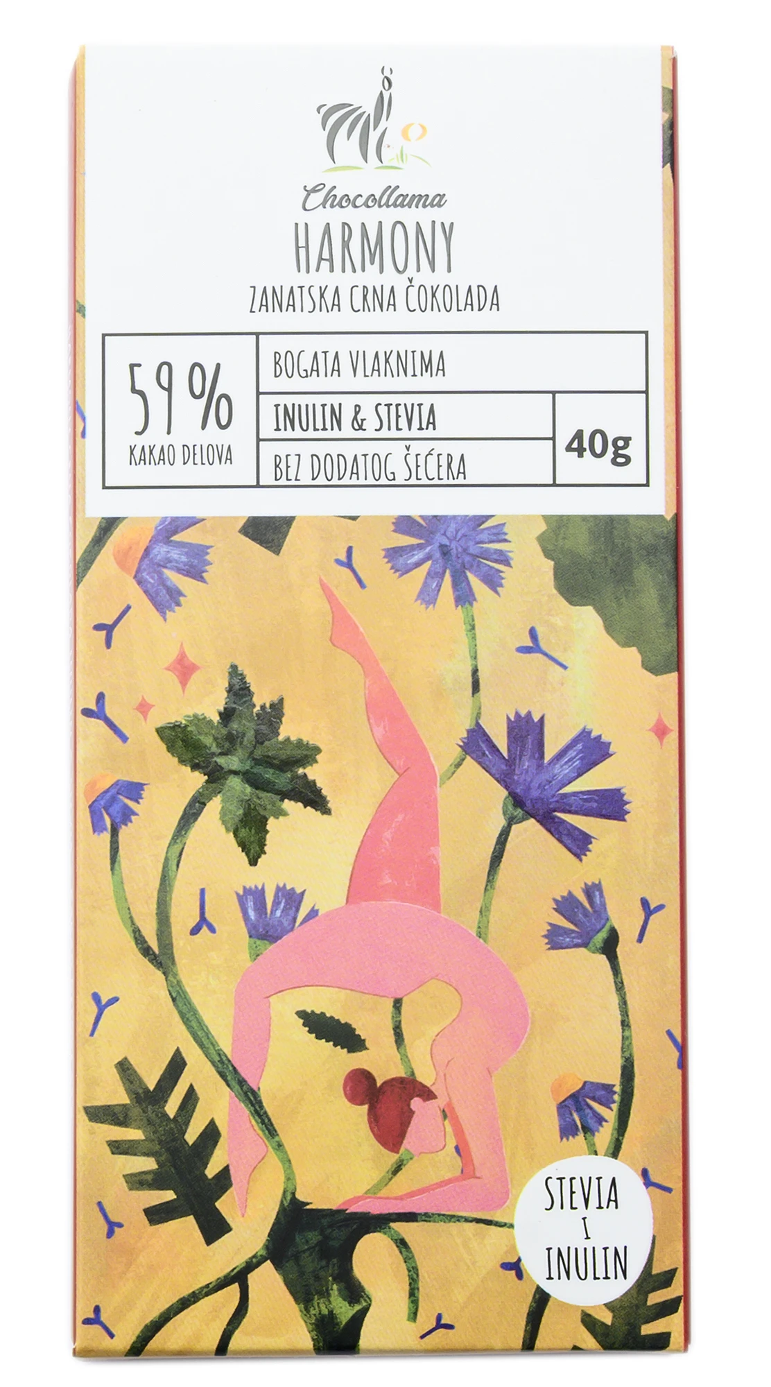 Čokolada Inulin i stevia 59% 40 g Chocollama