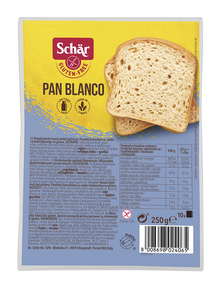 Rezani beli hleb Pan Blanco (sert. bez glutena) 250 g Schar