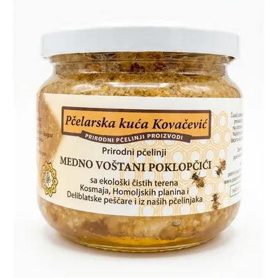 Prirodni pčelinji med sa poklopcima saća 480 g Pčelarska kuća Kovačević