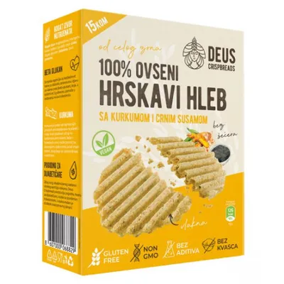 Hleb ovseni hrskavi sa kurkumom i crnim susamom 150 g Deus