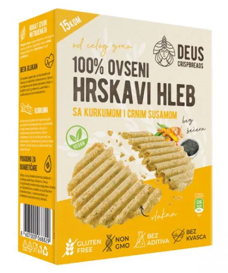 Hleb ovseni hrskavi sa kurkumom i crnim susamom 150 g Deus