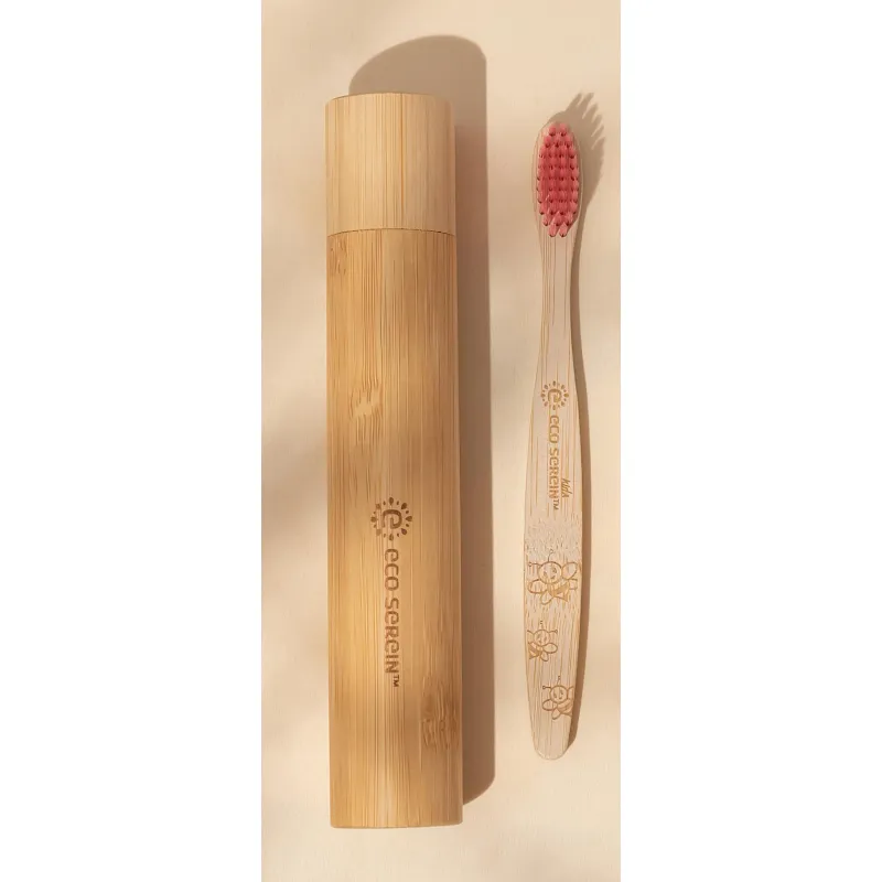 Četkica za zube sa futrolom od bambusa roze Ecoserein