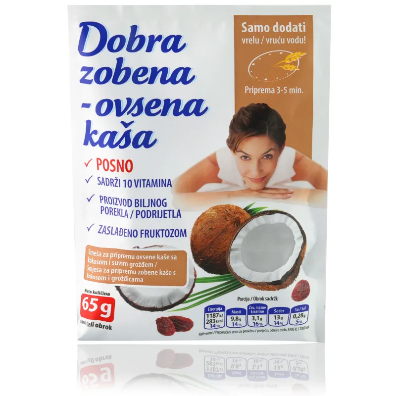 Dobra ovsena kaša sa kokosom i suvim grožđem 65 g Lomax
