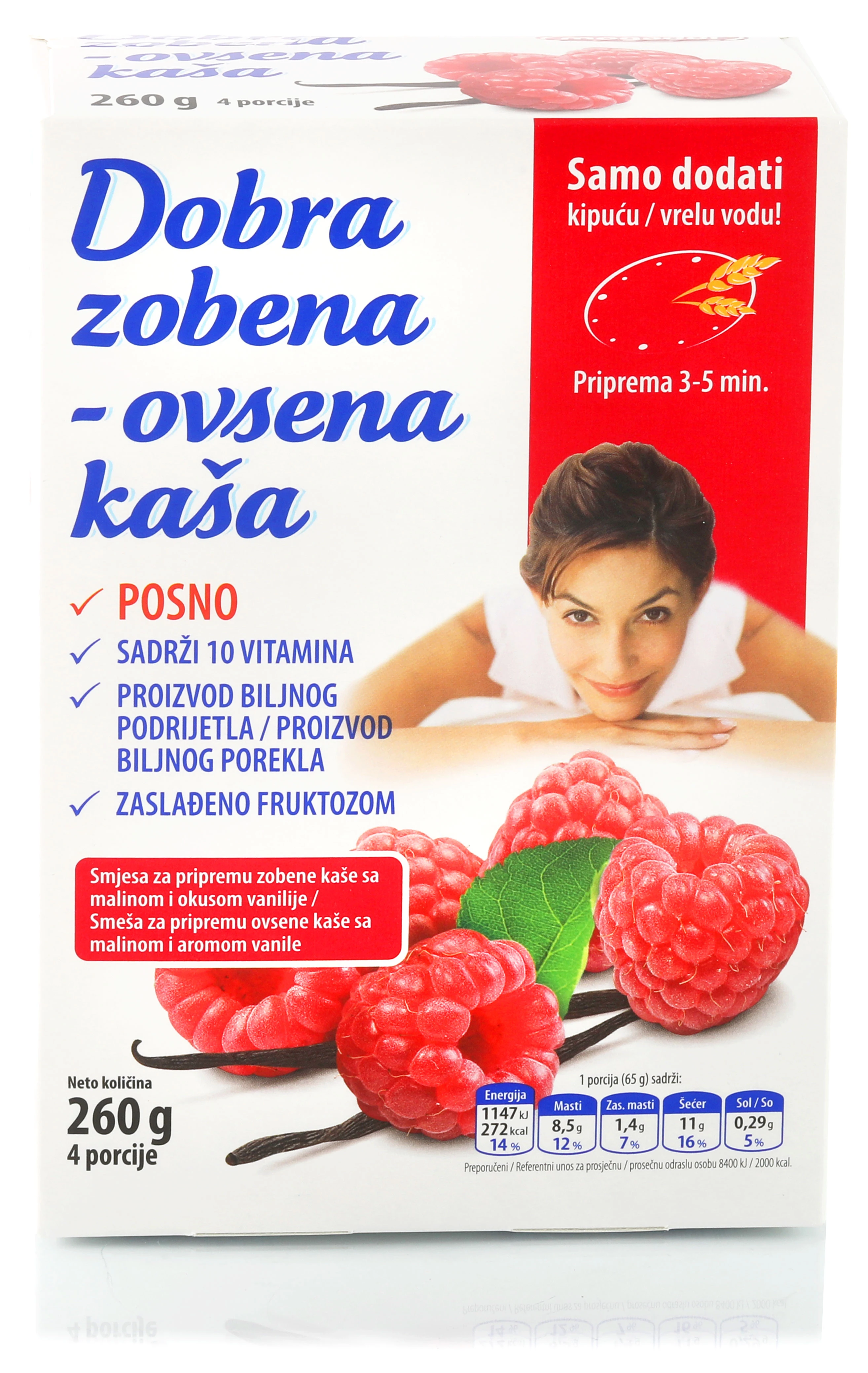 Dobra ovsena kaša sa malinama i vanilom 260 g