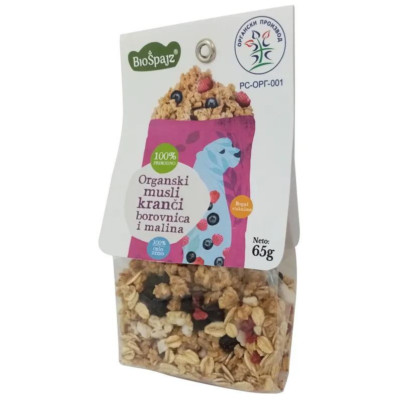 Musli kranči sa borovnicom i malinom (organski proizvod) 65 g Bio Špajz