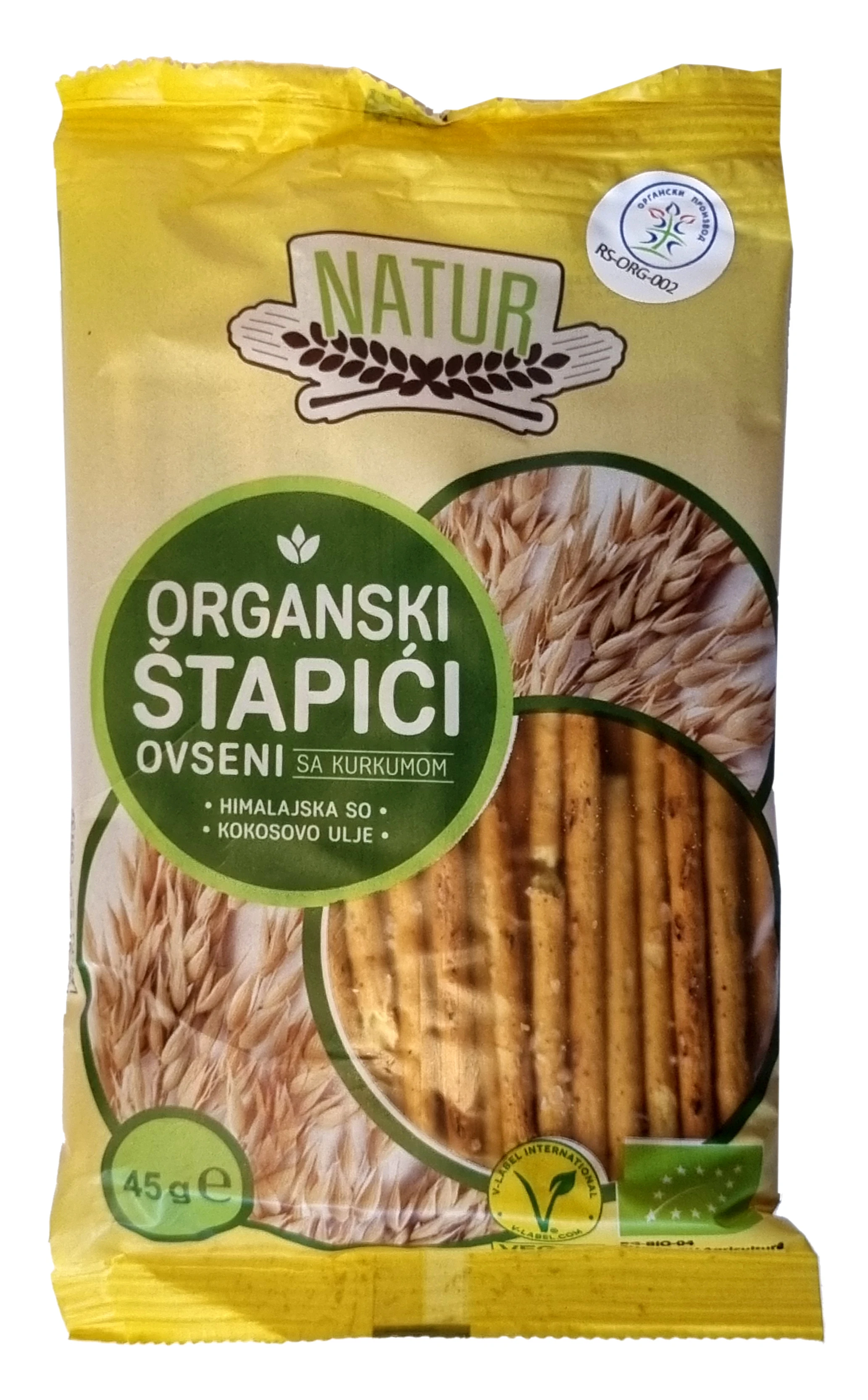 Ovseni štapići sa kurkumom (organski proizvod) 45 g Natur