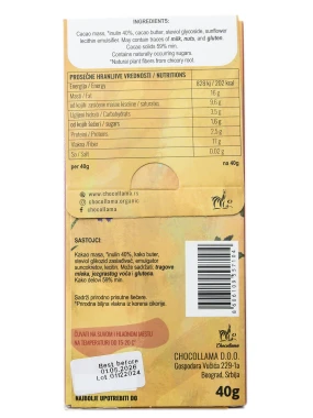 Čokolada Inulin i stevia 59% 40 g Chocollama