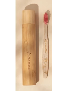 Četkica za zube sa futrolom od bambusa roze Ecoserein