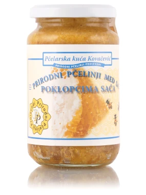 Prirodni pčelinji med sa poklopcima saća 480 g Pčelarska kuća Kovačević