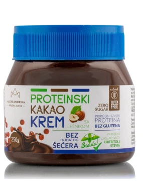 Proteinski kakao krem sa lešnikom  bez dodatog šećera (sert. bez glutena) 250 g Aleksandrija